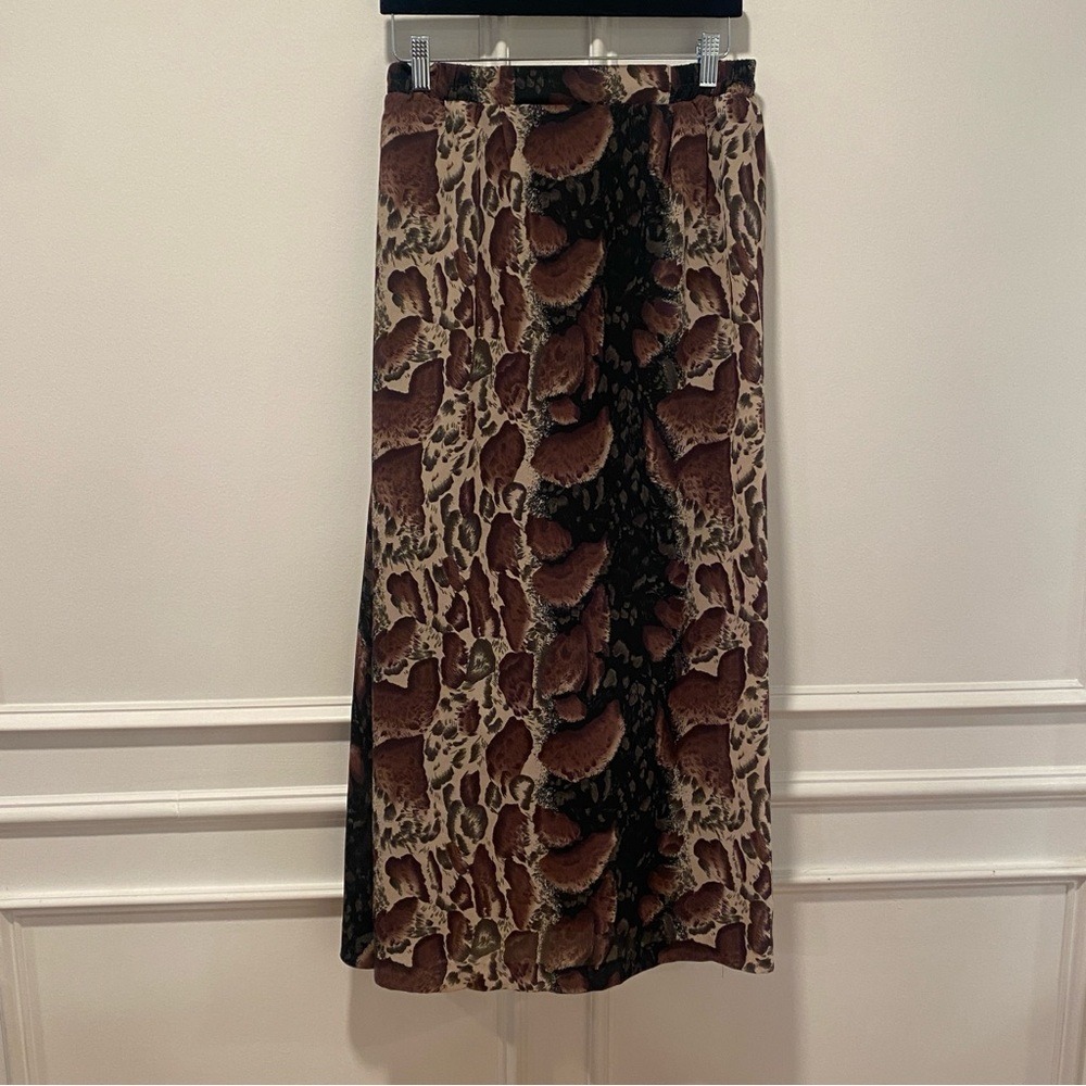 Joyce Skirt Brown Abstract Print Elastic Waist Midi A-Line Vintage‎ USA Made